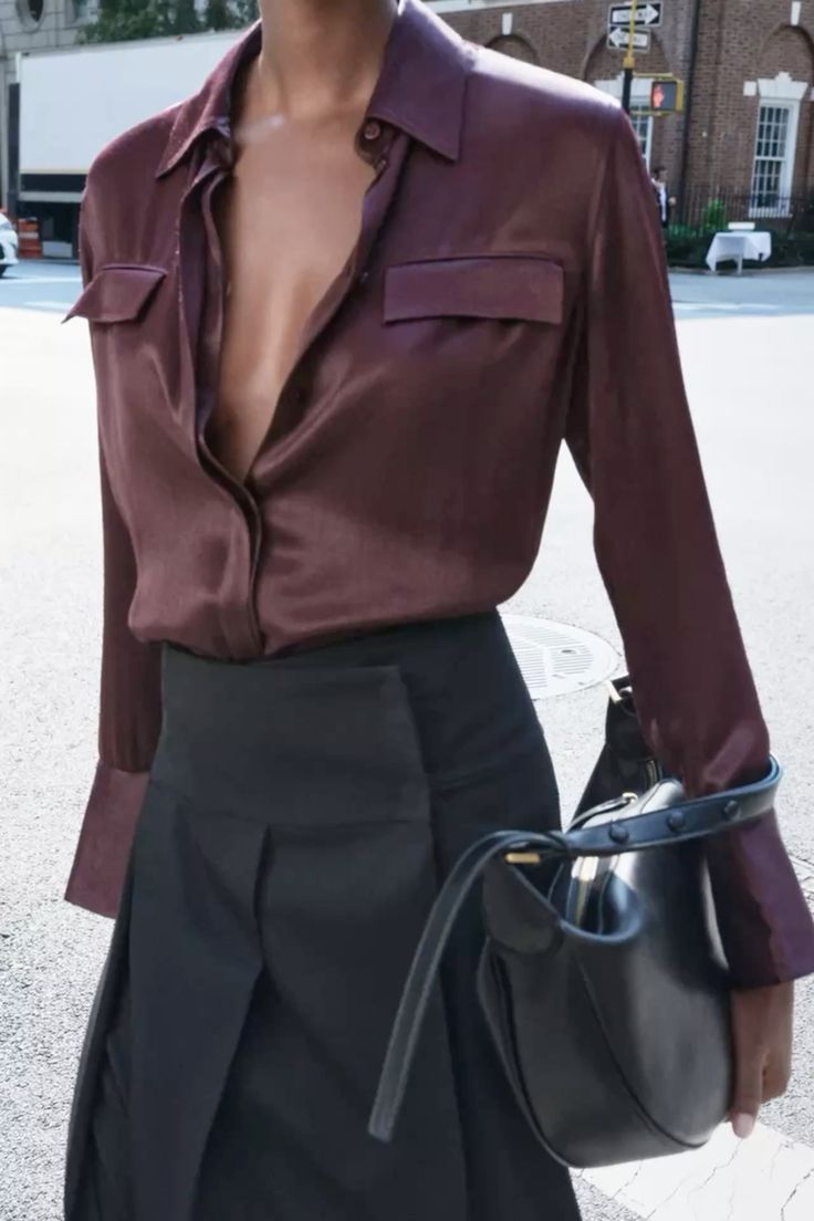 Chemise manche longue en satin femme