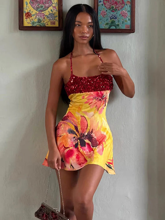 Robe floral à sequin